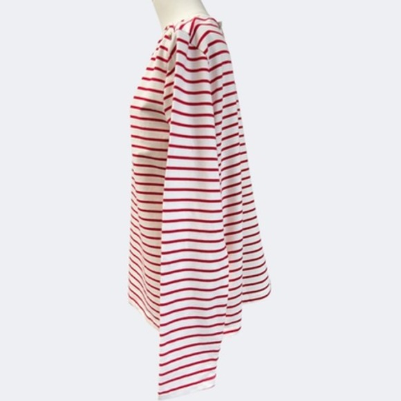 Able Shirt Womens 1X White Red Stripe Long Sleeve Boat Neck Button Jersey Top - Picture 3 of 11